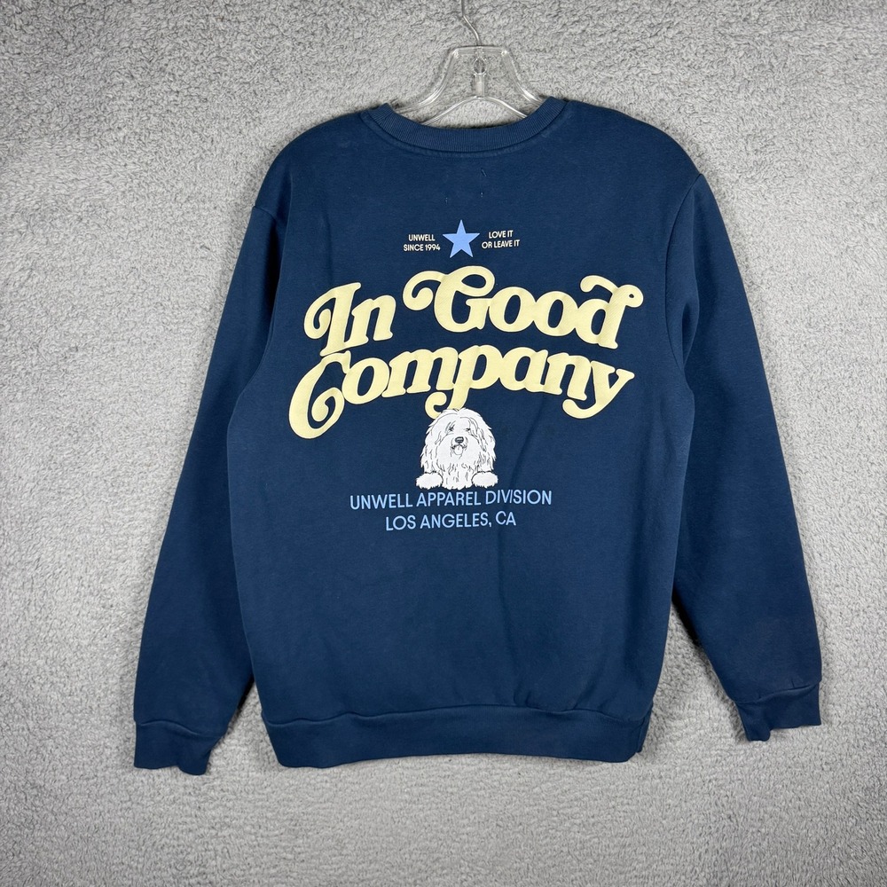 Unwell Apparel In Good‎ Company Dog Graphic Crewneck Sweatshirt Navy Blue Mens M
